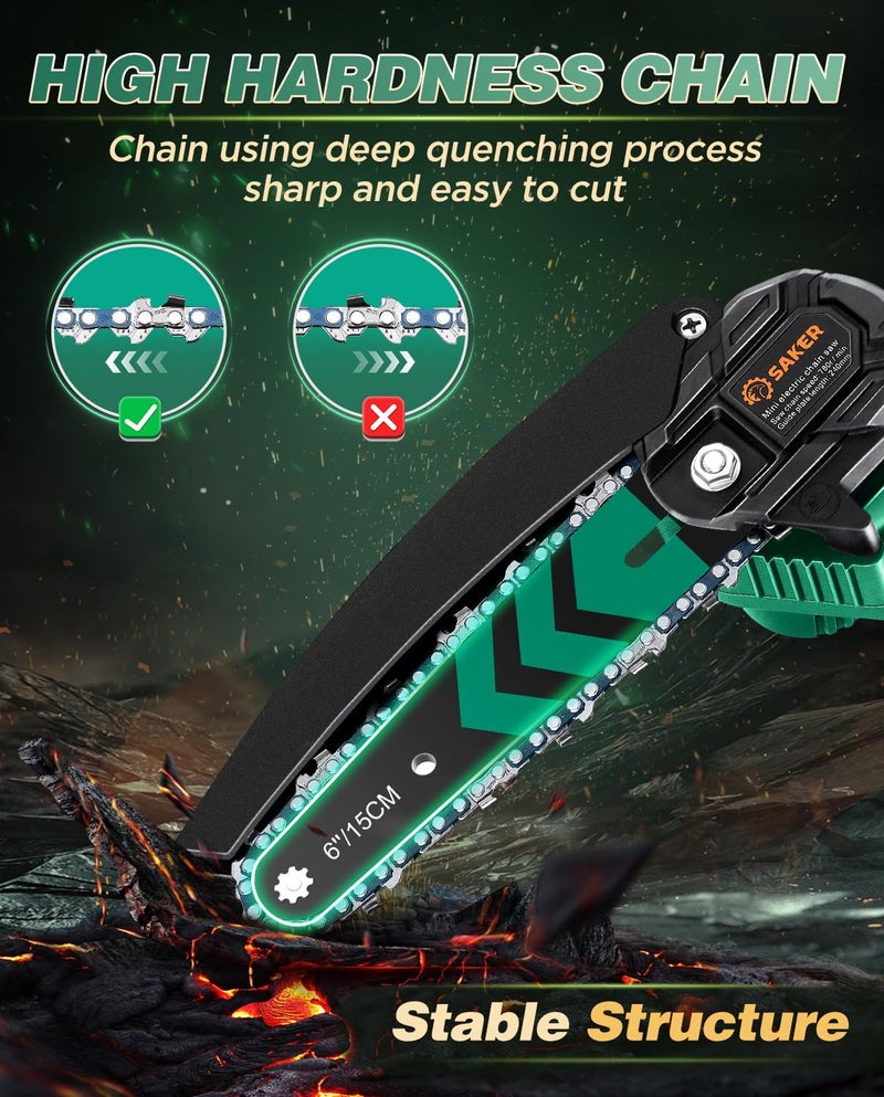 Saker Mini Chainsaw with Auto Oiler|6 Inch Chainsaws[2025 Upgraded]|Mini Cordless Electric Chain Saw|Small Handheld Portable Chainsaw Battery Powered for Tree Trimmer and Garden 1 Battery+2 Chains - Image 4