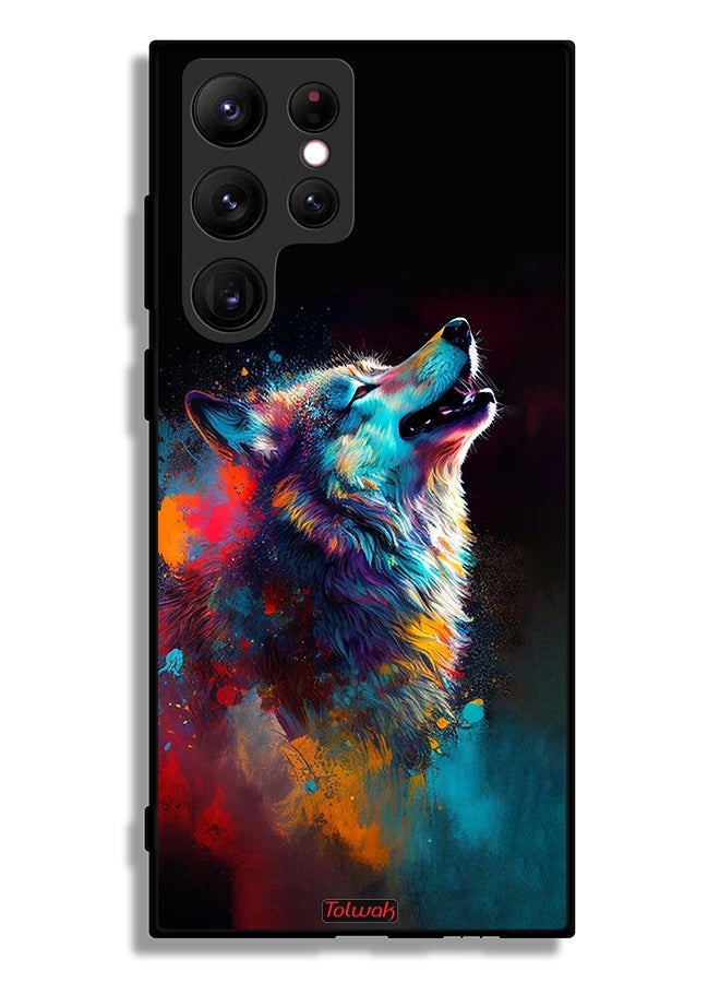 Tolwak Samsung Galaxy S22 Ultra 5G Protective Case Cover Wolf Colorful Art - Image 3