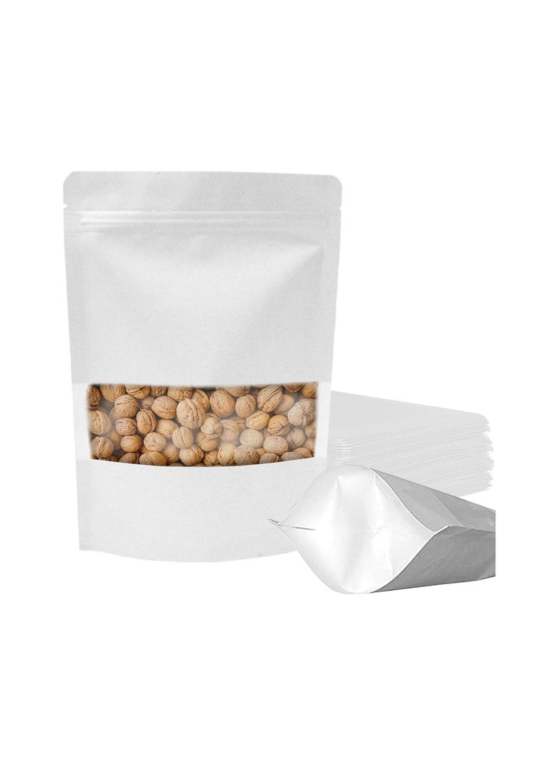 SKY FLEXI PACK SKY FLEXI PACK White Kraft Paper Stand Up Pouch 14 x 20cm Pack of 25 Reusable Zip Lock with Rectangle Transparent Window Waterproof Multipurpose Storage Bags Capacity up to 350gm  - Image 1