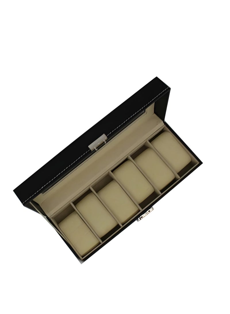 NXUS Six Grid Slots Vintage Style Watch/Jewelry Display Storage Box Case Organizer Showcase, Black with Beige/Cream Interior, Glass Top for Easy Viewing  - Image 3