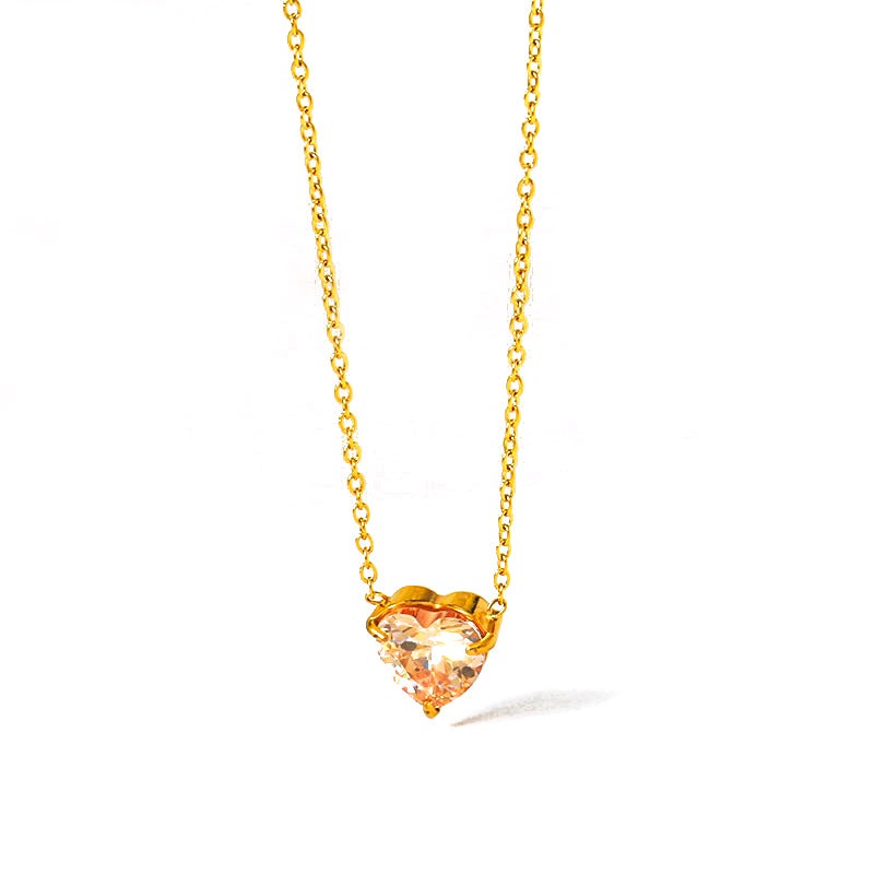 Generic Stainless Steel Heart Zirconia Necklace Pendant N0124g-9 rose gold love zircon 