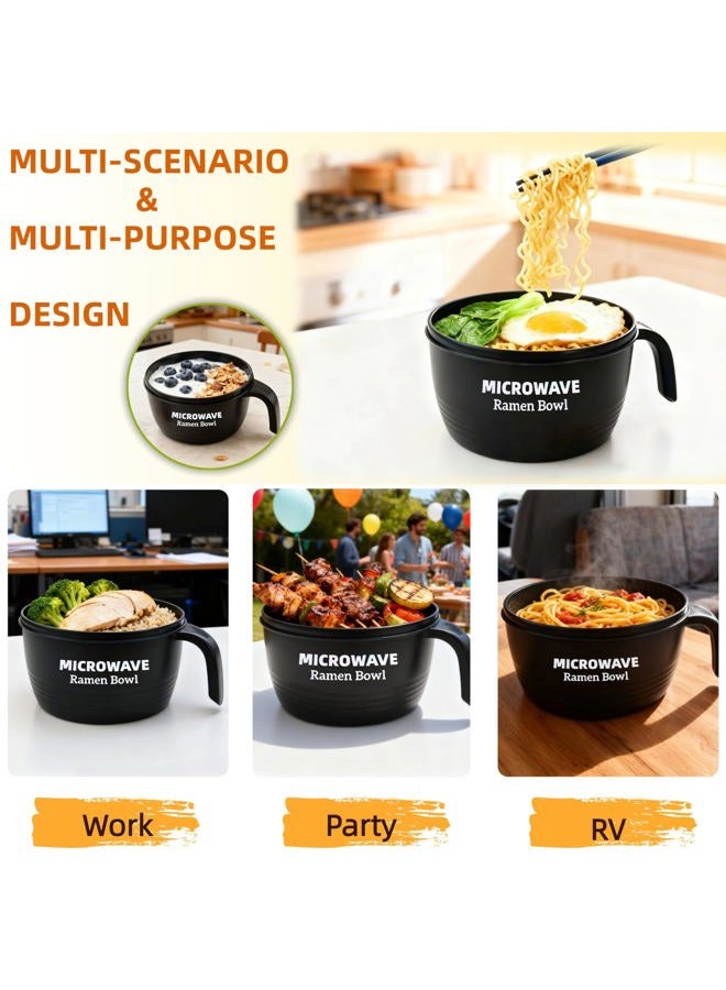 Layron Ramen Cooker Bowl - 45 oz Microwaveable Noodle Bowl Ramen in few Minutes- BPA Free and Dishwasher Safe Set with Chopsticks Perfect for Dorm, Small Kitchen, or Officee (black) - Image 3
