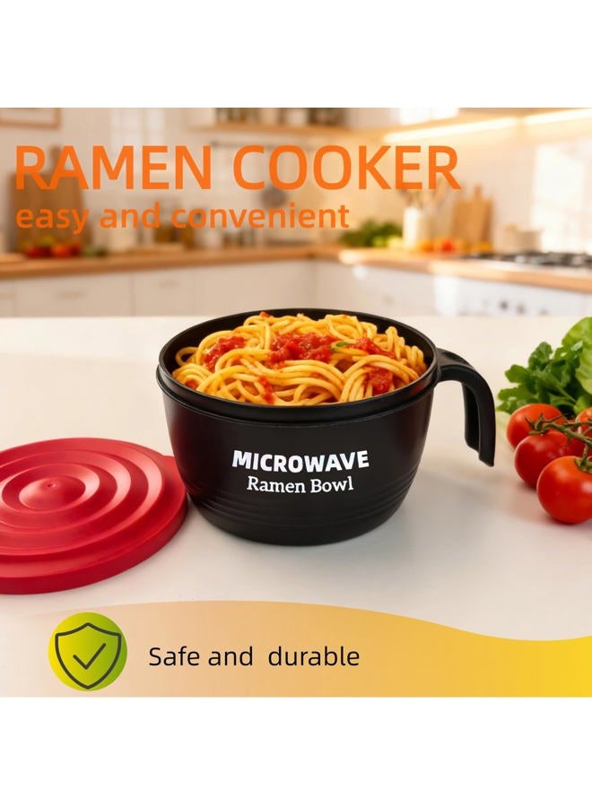 Layron Ramen Cooker Bowl - 45 oz Microwaveable Noodle Bowl Ramen in few Minutes- BPA Free and Dishwasher Safe Set with Chopsticks Perfect for Dorm, Small Kitchen, or Officee (black) - Image 2
