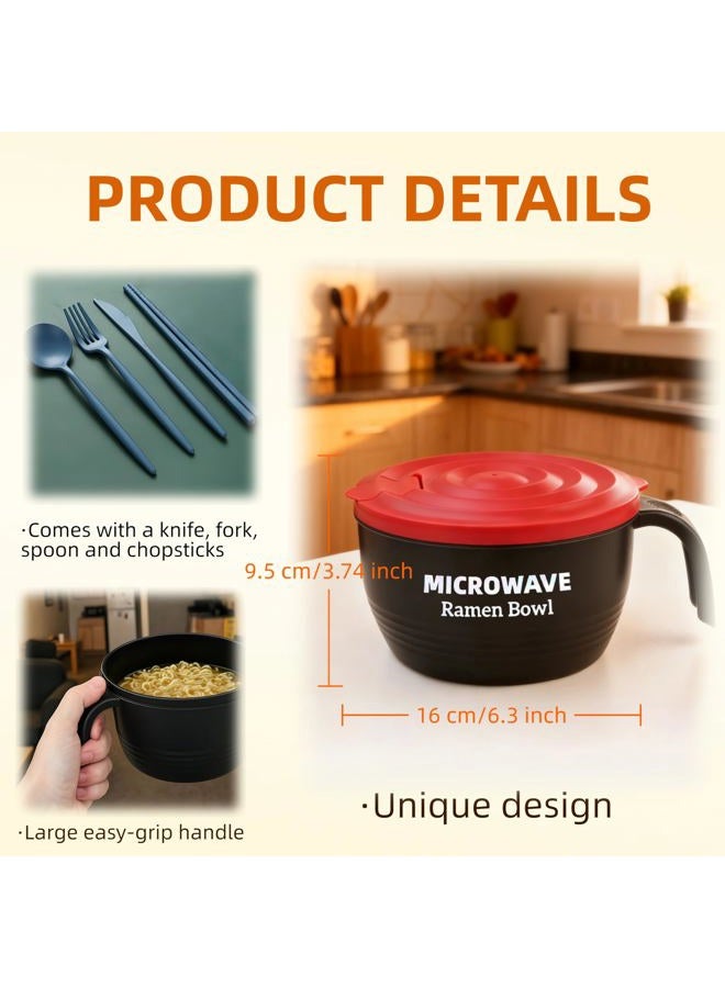 Layron Ramen Cooker Bowl - 45 oz Microwaveable Noodle Bowl Ramen in few Minutes- BPA Free and Dishwasher Safe Set with Chopsticks Perfect for Dorm, Small Kitchen, or Officee (black) - Image 5