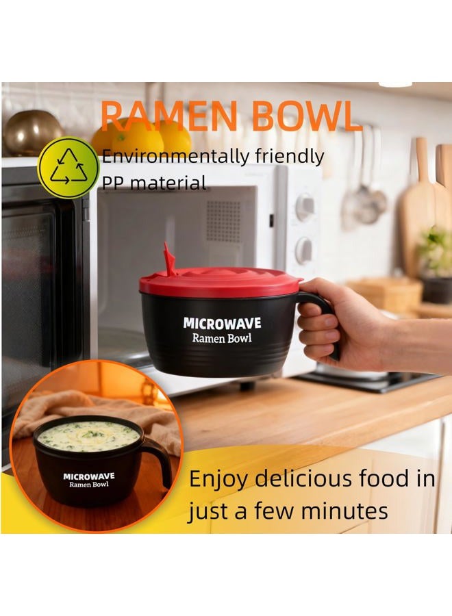Layron Ramen Cooker Bowl - 45 oz Microwaveable Noodle Bowl Ramen in few Minutes- BPA Free and Dishwasher Safe Set with Chopsticks Perfect for Dorm, Small Kitchen, or Officee (black) - Image 4