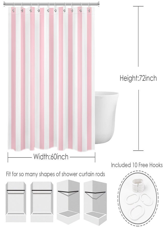 LB Pink and White Striped Fabric Shower Curtain for Bathroom with 10 Hooks, Vertical Stripe Geometric Shower Curtains for Bathroom, Modern Farmhouse Chic Style Bathroom Shower Curtains, 60x72 Inch - Image 4