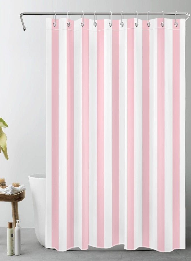 LB Pink and White Striped Fabric Shower Curtain for Bathroom with 10 Hooks, Vertical Stripe Geometric Shower Curtains for Bathroom, Modern Farmhouse Chic Style Bathroom Shower Curtains, 60x72 Inch - Image 1