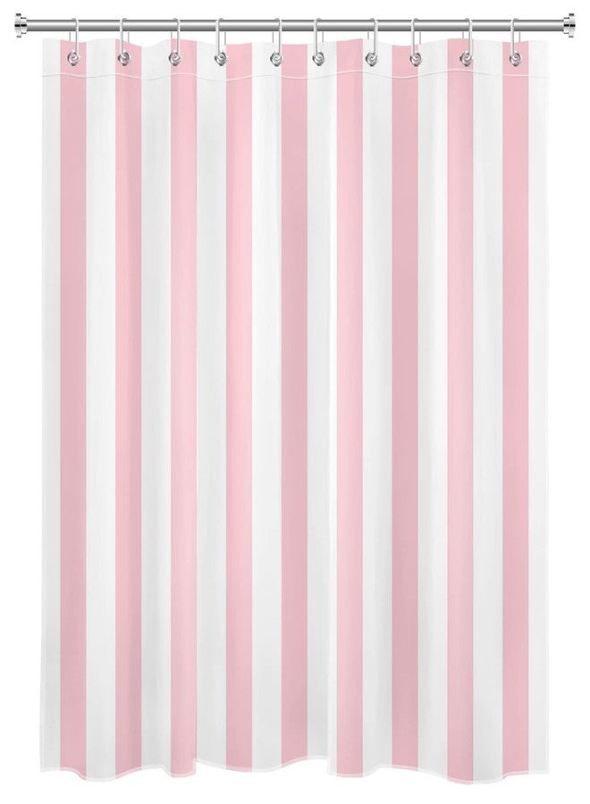 LB Pink and White Striped Fabric Shower Curtain for Bathroom with 10 Hooks, Vertical Stripe Geometric Shower Curtains for Bathroom, Modern Farmhouse Chic Style Bathroom Shower Curtains, 60x72 Inch - Image 2