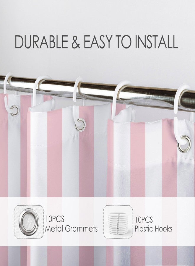 LB Pink and White Striped Fabric Shower Curtain for Bathroom with 10 Hooks, Vertical Stripe Geometric Shower Curtains for Bathroom, Modern Farmhouse Chic Style Bathroom Shower Curtains, 60x72 Inch - Image 3