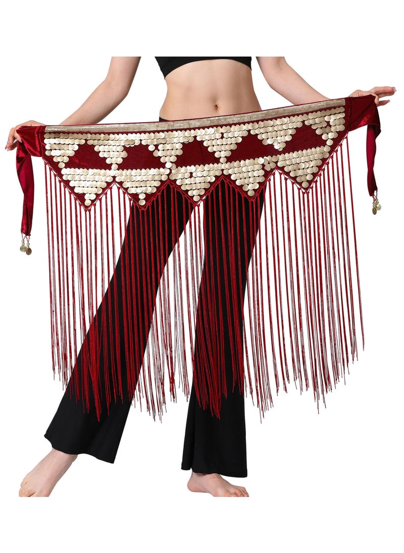 SYOSI - Womens Belly Dance Hip Scarf Tassel Skirt Fringe Wrap Rave Sequin for Costume Zumba Yoga Class Performance - Image 1