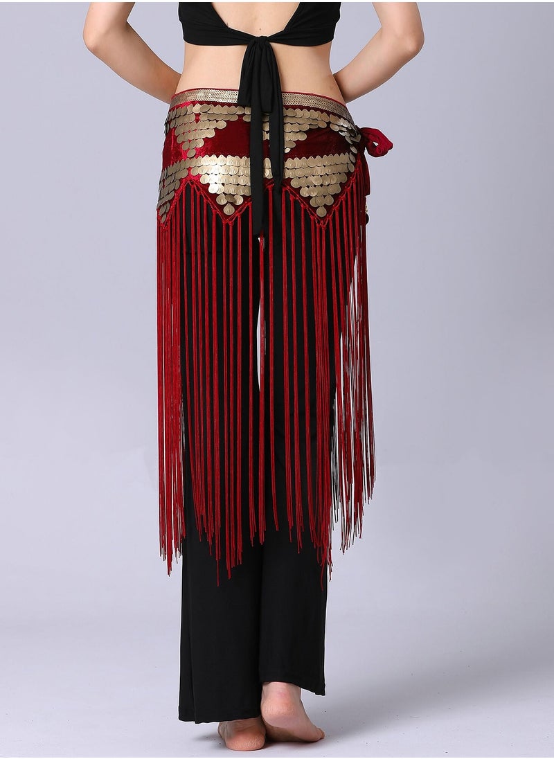 SYOSI - Womens Belly Dance Hip Scarf Tassel Skirt Fringe Wrap Rave Sequin for Costume Zumba Yoga Class Performance - Image 1