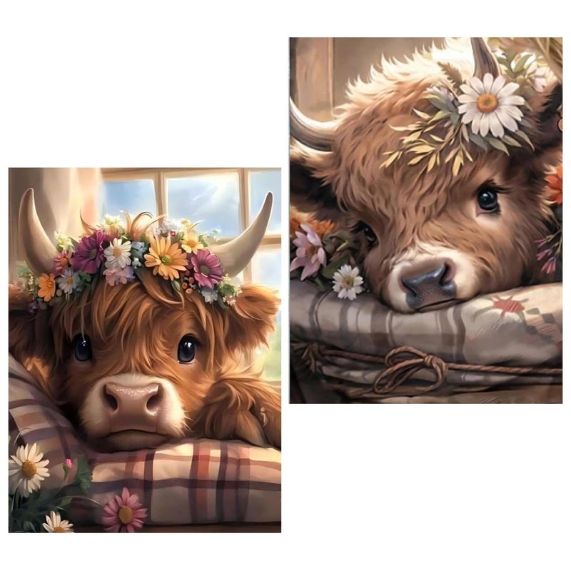 Clendo 2 Pack Cow Diamond Art Kits for Adults - Cute Animals Diamond Painting Kits for Adults Beginner, DIY 5D Full Drill Diamond Dots Gem Art Kits for Home Wall Decor 12x16inch - Image 1