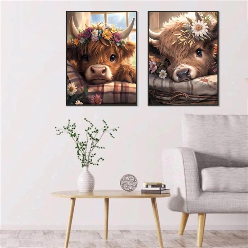 Clendo 2 Pack Cow Diamond Art Kits for Adults - Cute Animals Diamond Painting Kits for Adults Beginner, DIY 5D Full Drill Diamond Dots Gem Art Kits for Home Wall Decor 12x16inch - Image 3