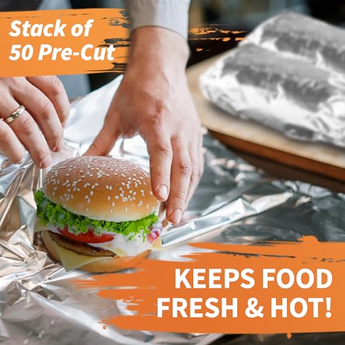 XpressPak Insulation Sandwich Wrapping Paper Aluminum Foil Sheets - [50 Pack] - (14" x 10.3") - Aluminum Foil Sandwich Wrap Sheets For Sandwich Wraps, Burritos and BBQ - Image 5