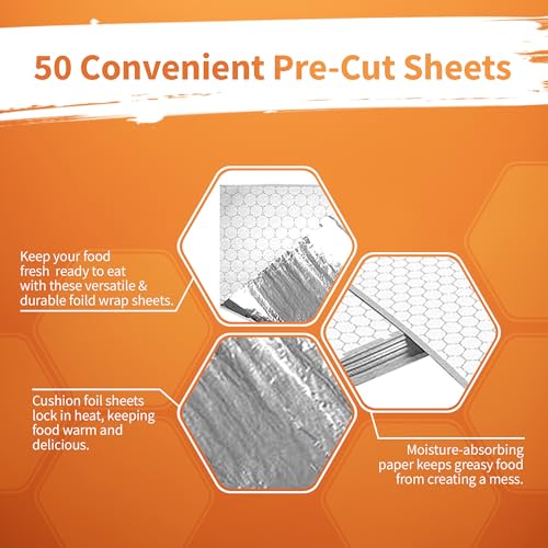 XpressPak Insulation Sandwich Wrapping Paper Aluminum Foil Sheets - [50 Pack] - (14" x 10.3") - Aluminum Foil Sandwich Wrap Sheets For Sandwich Wraps, Burritos and BBQ - Image 3