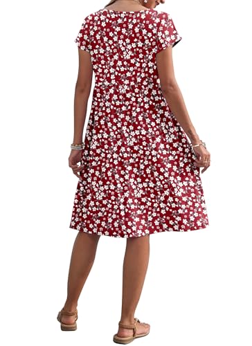 AUSELILY Women's Summer Short Sleeve Knee-Length Dresses Round Neck Loose Dress with Pockets 2026 New, Flower Red XL - Image 4