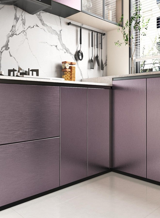 Wallercity Gradient Purple Stainless Steel Contact Paper for Kitchen Backsplash Waterproof Fridge Vinyl Wraps Metal Brushed Wallpaper for Dishwasher Metallic Wall Paper for Appliances 15.8''x78.7'' - Image 5