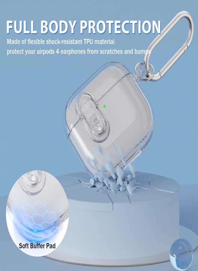 AIRSPO غطاء AIRSPO لسماعات Airpods 4 مع مجموعة تنظيف، غطاء واقي ناعم TPU شفاف مع قفل آمن متوافق مع علبة الشحن اللاسلكي لسماعات Apple AirPods الجيل الرابع مع حلقة مفاتيح، شفاف - Image 3