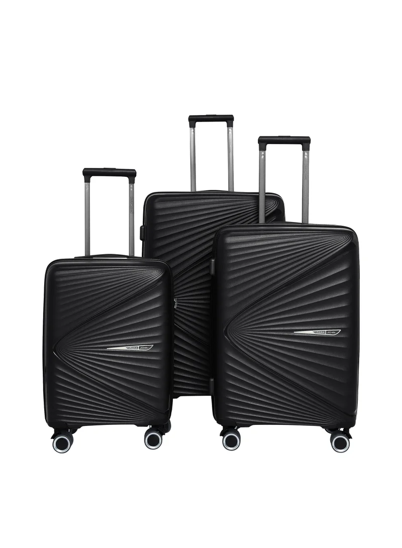 PARAJOHN Luggage Sets 3 Piece With Trolley Set With Lightweight Polypropylene Shell 8 Spinner Wheels For Travel Black