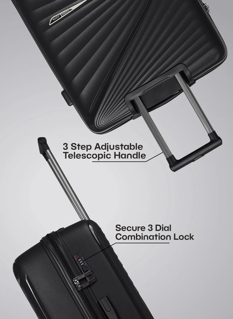 PARAJOHN Luggage Sets 3 Piece With Trolley Set With Lightweight Polypropylene Shell 8 Spinner Wheels For Travel Black