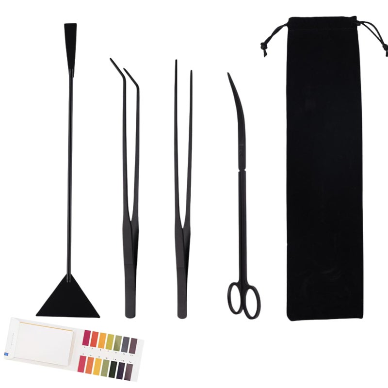 Flavizo 5 Pcs Aquarium Aquascaping Tools Kit with Tweezers, Scissors, Flat Rake, Curved Shears, Algae Scraper, Black Stainless Steel Fish Tank Cleaning Set with Storage Pouch for Aquatic Plant Care - Image 1