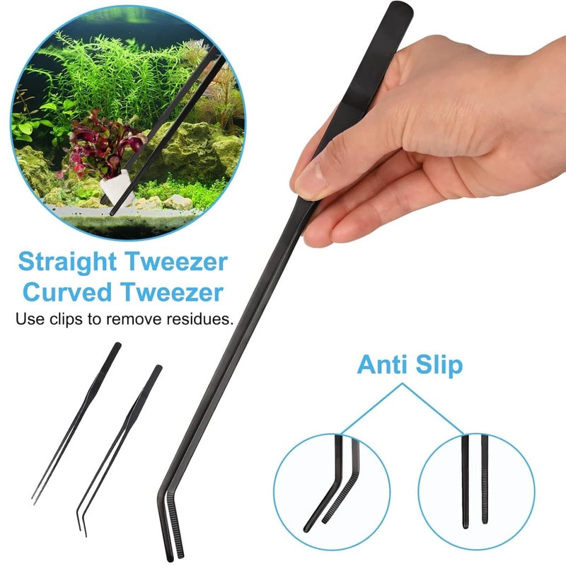 Flavizo 5 Pcs Aquarium Aquascaping Tools Kit with Tweezers, Scissors, Flat Rake, Curved Shears, Algae Scraper, Black Stainless Steel Fish Tank Cleaning Set with Storage Pouch for Aquatic Plant Care - Image 4