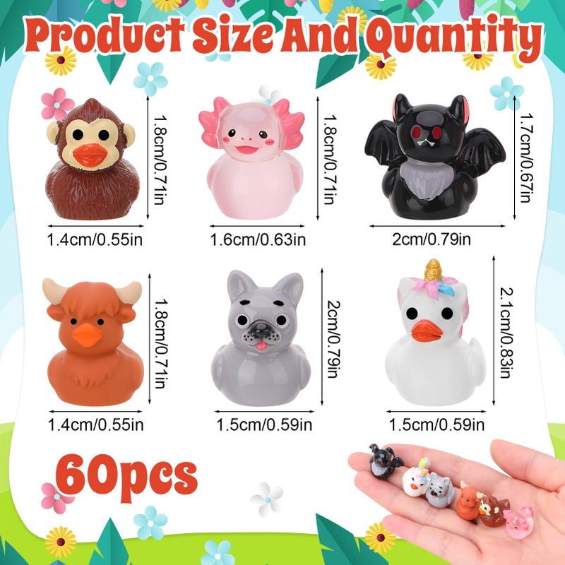 GGSTDDUP 60pcs Mini Resin Animal Ducks, Tiny Ducks for Hiding, Miniature Duck Figurines, Novelty Party Favors Gift Decoration (6 Styles) - Image 2