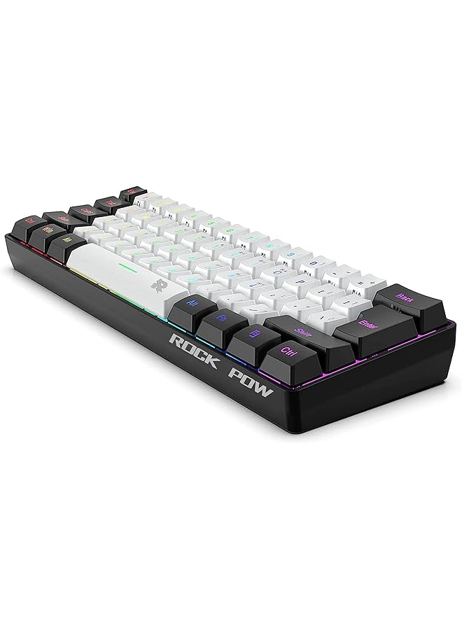Rock Pow 60% Wired Gaming Keyboard Rgb Backlit Ultra Compact Mini Keyboard Waterproof Small Compact 61 Keys For Pc/Mac Gamer Typist Travel Easy To Carry On Business Trip(Black White) - Image 2