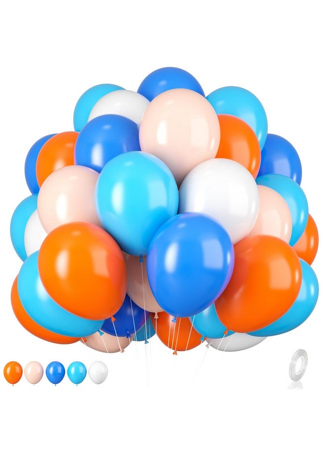 Biapian Orange And Blue Balloons 12 Inch Orange White Blue Balloons Pastel Orange Royal Blue White Balloons With Ribbons For Birthday Baby Shower Graduation Engagement New Year Party Decorations - Image 1