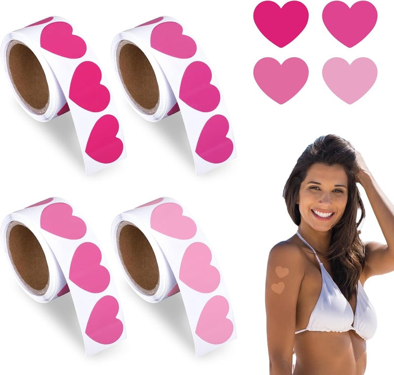 Whaline Whaline 400Pcs 4 Rolls Tanning Sunbathing Stickers Pink Heart Tanning Decals Self Adhesive Body Tanning Stickers for Summer Beach Outdoor Indoor Salon Party Supplies 