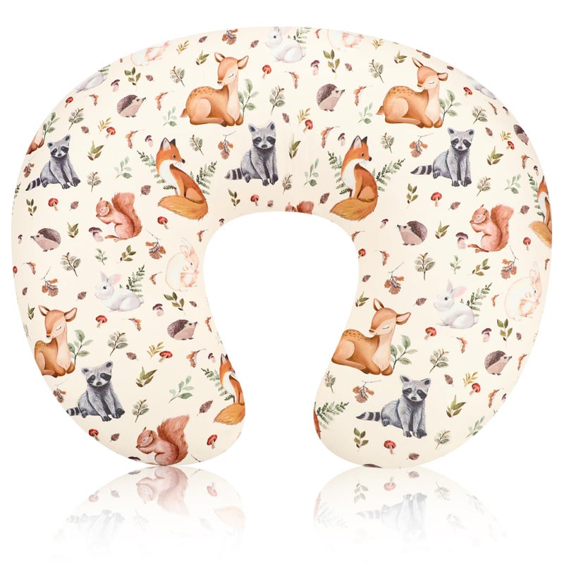 Jundetye Nursing Pillow Cover for Baby Boy and Girl, Ultra Soft Comfortable Stretchy Removable Slipcover for Newborn Breastfeeding Pillows, Woodland Animals - Image 1