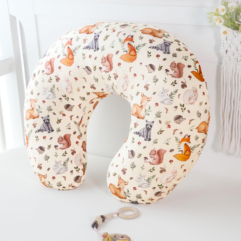 Jundetye Nursing Pillow Cover for Baby Boy and Girl, Ultra Soft Comfortable Stretchy Removable Slipcover for Newborn Breastfeeding Pillows, Woodland Animals - Image 5