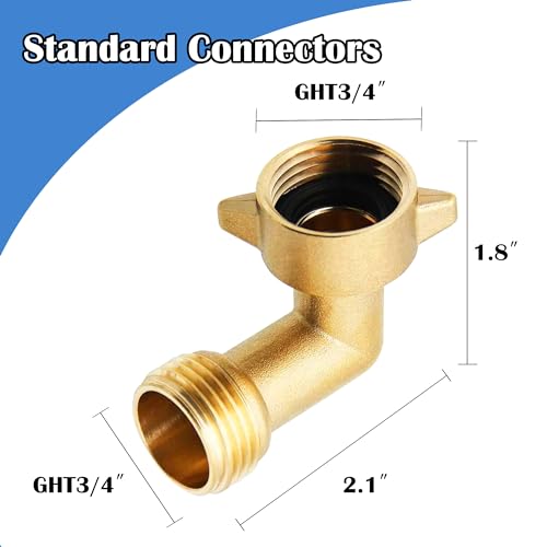 Hourleey 2 Pack 90 Degree Garden Hose Elbow Connectors, 3/4" Brass Hose Elbow with 2 Washers, Hose Adapter for RV Water Hookups Residential Outdoor Faucets - Image 2