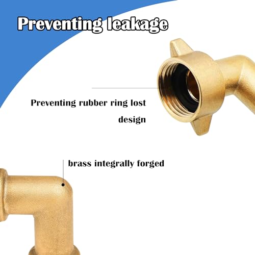 Hourleey 2 Pack 90 Degree Garden Hose Elbow Connectors, 3/4" Brass Hose Elbow with 2 Washers, Hose Adapter for RV Water Hookups Residential Outdoor Faucets - Image 3