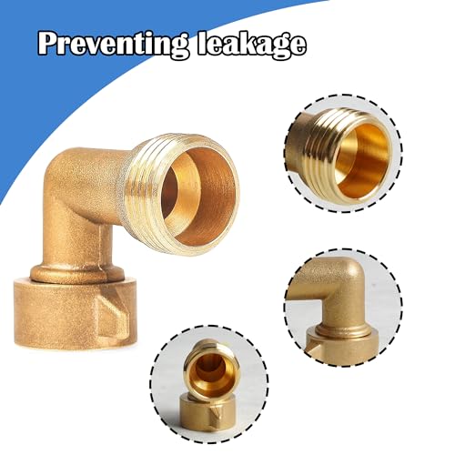 Hourleey 2 Pack 90 Degree Garden Hose Elbow Connectors, 3/4" Brass Hose Elbow with 2 Washers, Hose Adapter for RV Water Hookups Residential Outdoor Faucets - Image 4