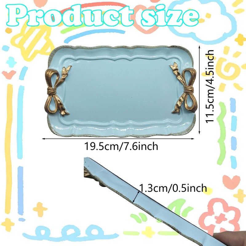 Cayway 2 PCS Vintage Decorative Tray, Vintage Resin Tray, Bow-Knot Resin Dish Plate for Towel Tray, Fruit Trays Rings Bracelets Earrings Holder, White and Blue - Image 2