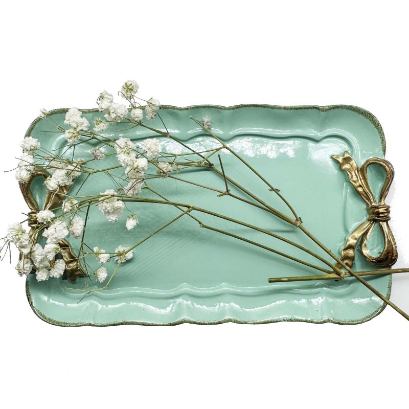 Cayway 2 PCS Vintage Decorative Tray, Vintage Resin Tray, Bow-Knot Resin Dish Plate for Towel Tray, Fruit Trays Rings Bracelets Earrings Holder, White and Blue - Image 3