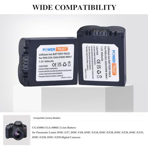 PowerTrust 2X CGA-S006 CGA-S006E Battery + Dual USB Charger for Panasonic Lumix DMC-FZ7, DMC-FZ8, DMC-FZ18, DMC-FZ28, DMC-FZ30, DMC-FZ35, DMC-FZ38, DMC-FZ50 DMW-BMA7 - Image 4