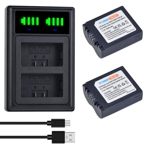 PowerTrust 2X CGA-S006 CGA-S006E Battery + Dual USB Charger for Panasonic Lumix DMC-FZ7, DMC-FZ8, DMC-FZ18, DMC-FZ28, DMC-FZ30, DMC-FZ35, DMC-FZ38, DMC-FZ50 DMW-BMA7 - Image 1