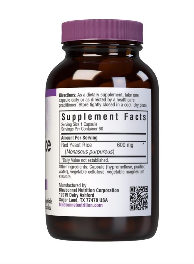 Bluebonnet Nutrition Red Yeast Rice 600 mg, Non-GMO, Vegan, Kosher Certified, Gluten-Free, Soy-Free, Dairy-Free, 60 Vegetable Capsules, 60 Servings - Image 2