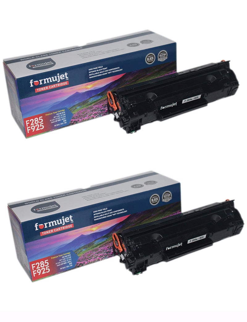 Formujet F 925 Toner Cartridge 925 / CE285A ( Set of 2 Pc X 1600 Page Yield ) Compatible Black Toner Cartridge for HP P1100, P1102, P1102w, M1130, M1132, M1134, M1137, M1138, M1139, M1210, M1212f etc - Image 1