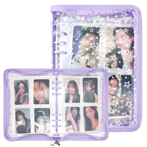 NOCAFI A5 Photocard Binder with 40 Pake 4-Pocket Pages, 6 Ring Photocard Holder Collector Storage Album Collecting Book with 320 Pockets for Organizing Photo,Trading,Game Card Collection (Purple) - Image 1