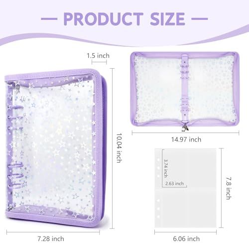 NOCAFI A5 Photocard Binder with 40 Pake 4-Pocket Pages, 6 Ring Photocard Holder Collector Storage Album Collecting Book with 320 Pockets for Organizing Photo,Trading,Game Card Collection (Purple) - Image 5