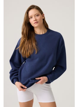 Los Ojos Navy Blue Wide Cut Crew Neck Sweatshirt  - Image 1