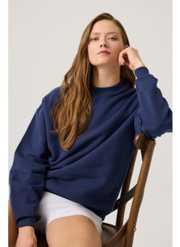 Los Ojos Navy Blue Wide Cut Crew Neck Sweatshirt  - Image 5