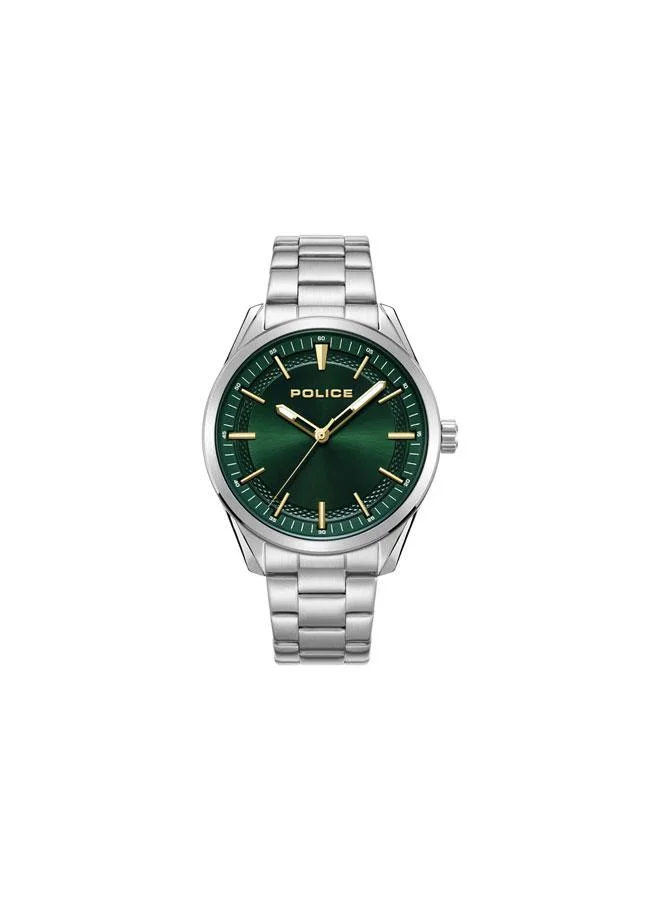POLICE Grille Dark Green Dial Silver Stainless Steel Bracelet Analog Watch for Men - 42mm