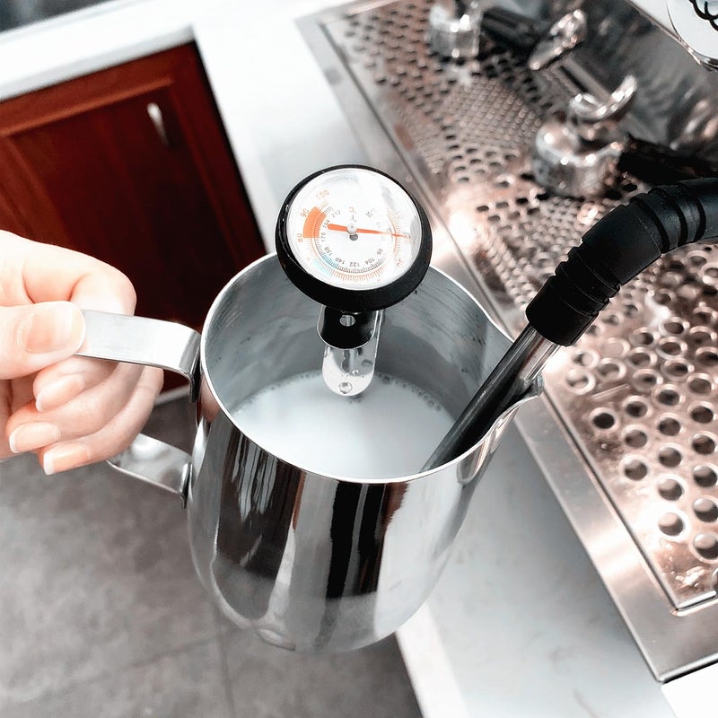 UZER Milk Frothing Pitcher for Coffee, Barista Steaming Jug (21 Ounces with Thermometer Pen) - Image 2