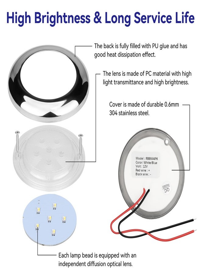 RVZONE - RGBW Courtesy Lights for Boat, IP68 Stainless Steel Waterproof Indoor Deck Stern Cabin T Cabin Top Marine LED Light for Fishing Pontoon Bass Sailboat - Image 2