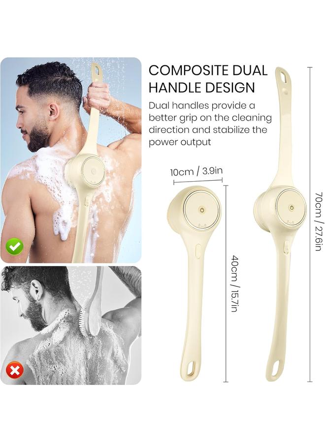 فرشاة الجسم الكهربائية لفرك الظهر للاستحمام، فرشاة تدليك وتقشير ذاتية الدوران، فرشاة استحمام قابلة للشحن، بمقبضين طويلين، تنظيف عميق، مقاومة للماء، فرشاة جسم دوارة مع 5 رؤوس فرش - Image 3