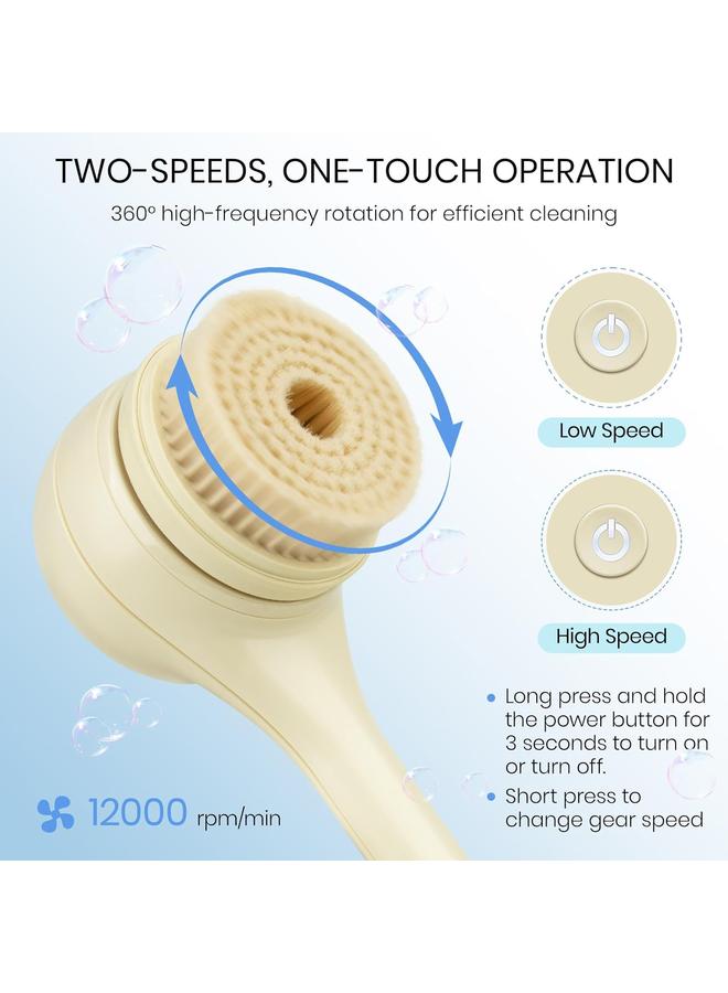 فرشاة الجسم الكهربائية لفرك الظهر للاستحمام، فرشاة تدليك وتقشير ذاتية الدوران، فرشاة استحمام قابلة للشحن، بمقبضين طويلين، تنظيف عميق، مقاومة للماء، فرشاة جسم دوارة مع 5 رؤوس فرش - Image 4